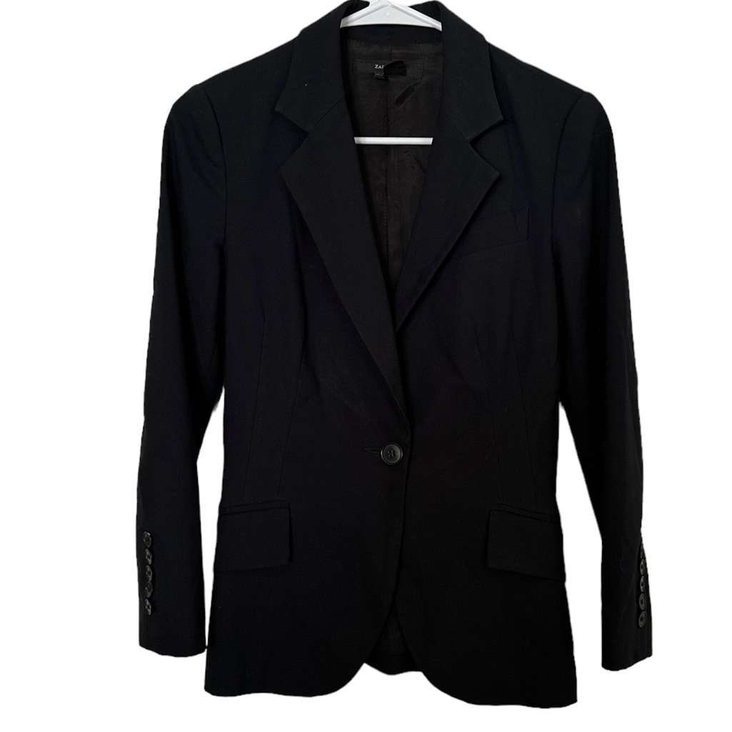 Zara Basic Solid Black Single Breasted Blazer Jacket Size 4